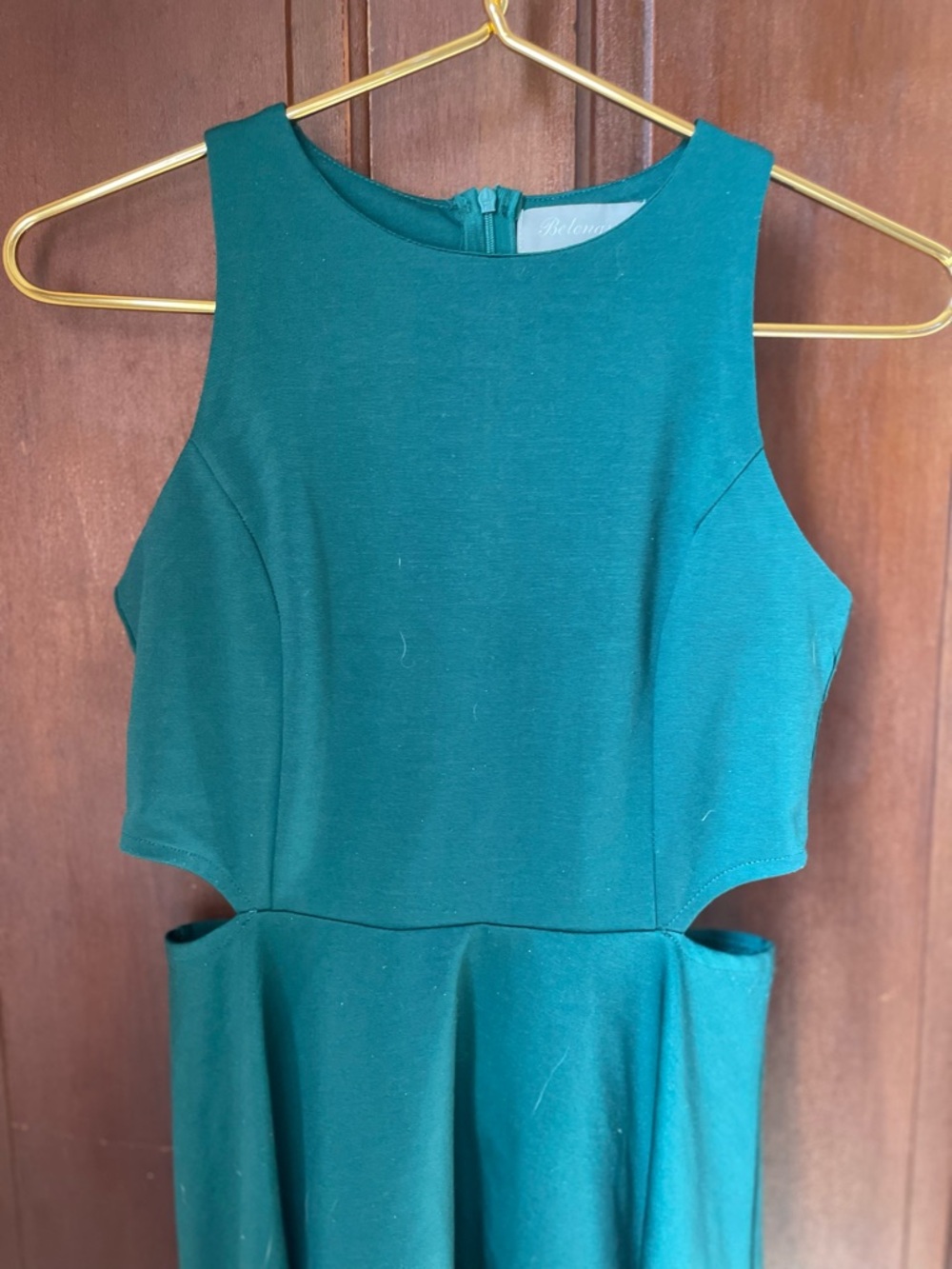 Belongsci women's small sleeveless green dress with side cutouts - Picture 3 of 6